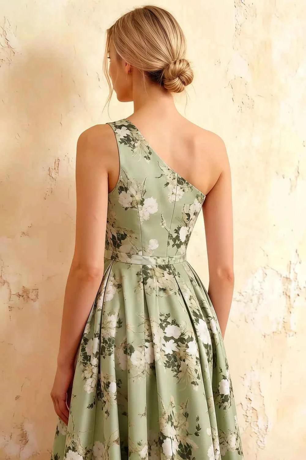 Jacqueline Green Floral A-line One Shoulder Maxi Dress
