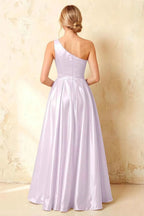Jacqueline Lavender Satin A-line One Shoulder Maxi Dress