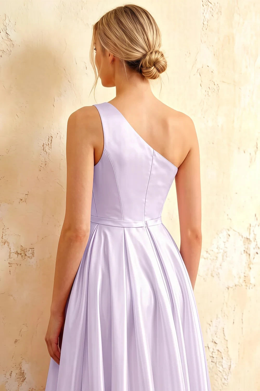 Jacqueline Lavender Satin A-line One Shoulder Maxi Dress