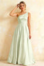 Jacqueline Mint Green Satin A-line One Shoulder Maxi Dress