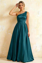 Jacqueline Peacock Satin A-line One Shoulder Maxi Dress