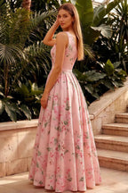 Jacqueline Pink Floral A-line One Shoulder Maxi Dress