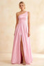 Jacqueline Pink Satin A-line One Shoulder Maxi Dress