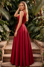 Jacqueline Red Satin A-line One Shoulder Maxi Dress