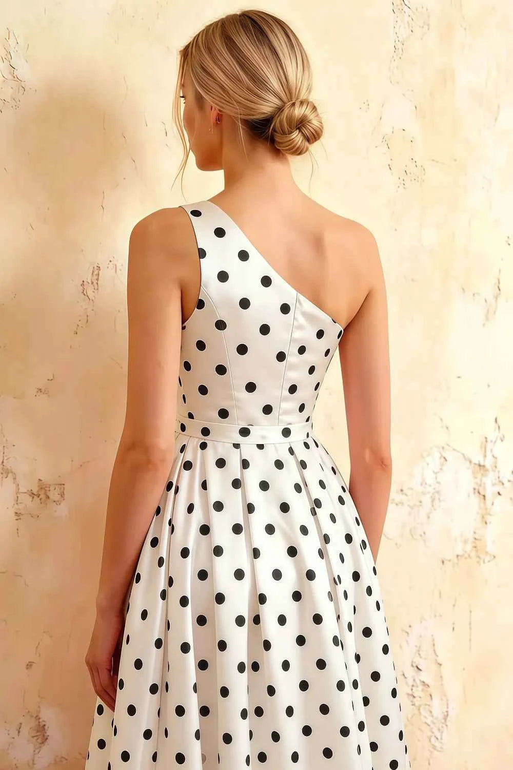 Jacqueline White Polka Dot A-line One Shoulder Maxi Dress
