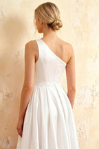 Jacqueline White Satin A-line One Shoulder Maxi Dress