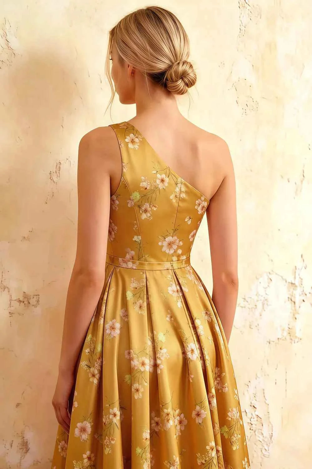 Jacqueline Yellow Floral A-line One Shoulder Maxi Dress