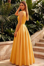 Jacqueline Yellow Satin A-line One Shoulder Maxi Dress