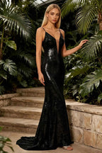 Jade Sparkly Black Sequin Mermaid V-neck Maxi Dress