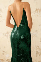 Jade Sparkly Emerald Green Sequin Mermaid V-neck Maxi Dress