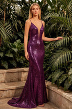 Jade Sparkly Grape Sequin Mermaid V-neck Maxi Dress
