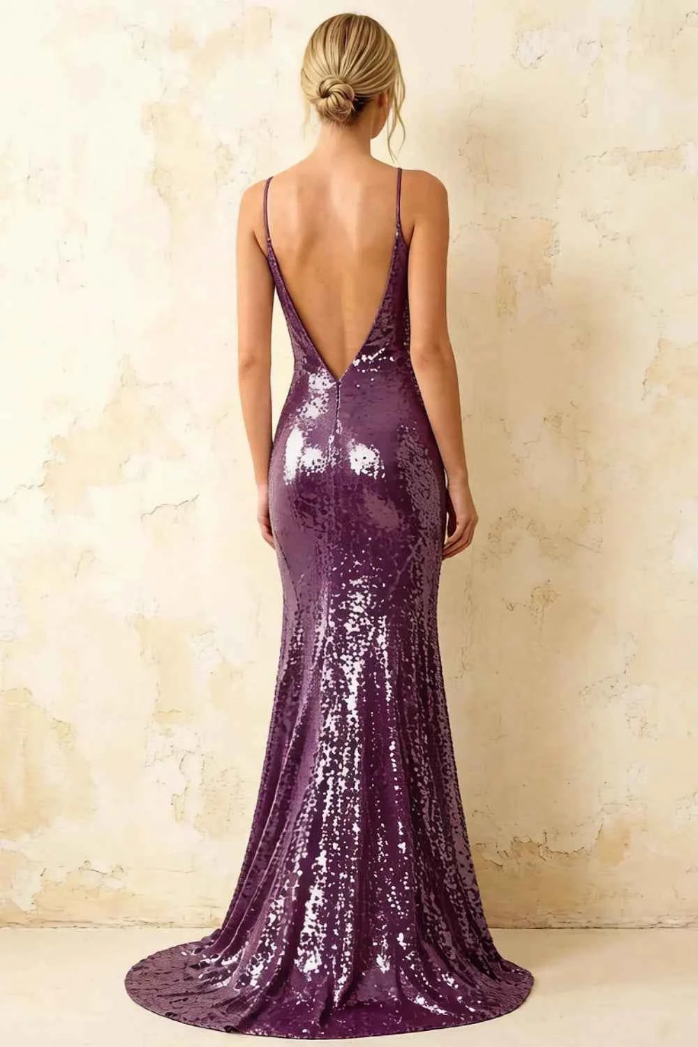Jade Sparkly Grape Sequin Mermaid V-neck Maxi Dress