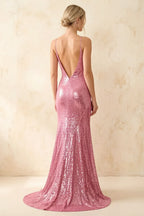 Jade Sparkly Pink Sequin Mermaid V-neck Maxi Dress