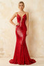 Jade Sparkly Red Sequin Mermaid V-neck Maxi Dress
