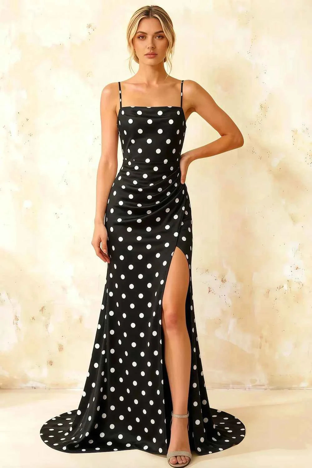Jamie Black Polka Dot Strapless Corset Maxi Dress Imagen principal del producto