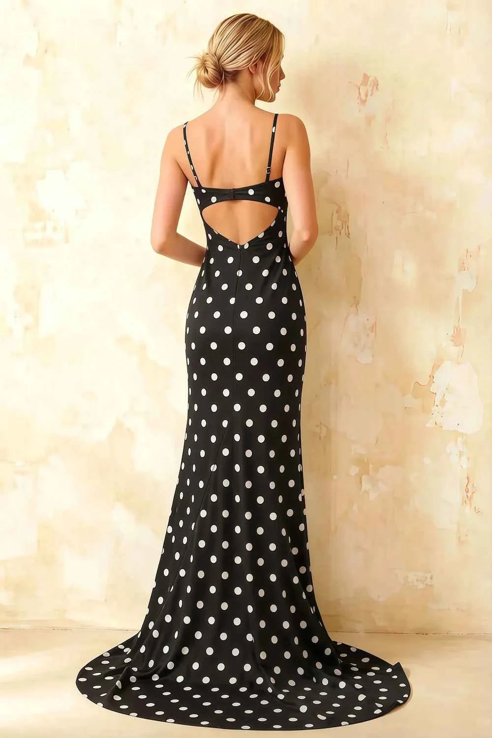 Jamie Black Polka Dot Strapless Corset Maxi Dress