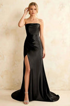 Jamie Black Satin Strapless Corset Maxi Dress