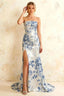 Jamie Blue and White Floral Strapless Corset Maxi Dress