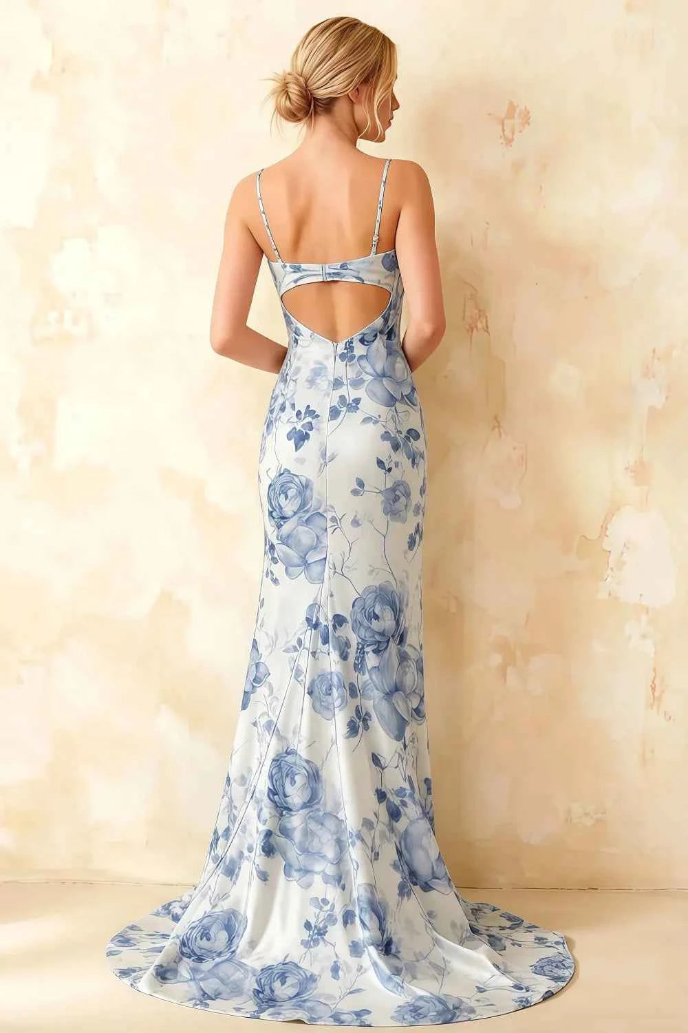 Jamie Blue and White Floral Strapless Corset Maxi Dress