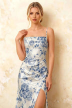 Jamie Blue and White Floral Strapless Corset Maxi Dress