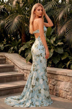 Jamie Blue Floral Strapless Corset Maxi Dress