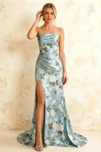 Jamie Blue Floral Strapless Corset Maxi Dress