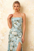Jamie Blue Floral Strapless Corset Maxi Dress