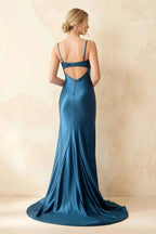 Jamie Blue Satin Strapless Corset Maxi Dress