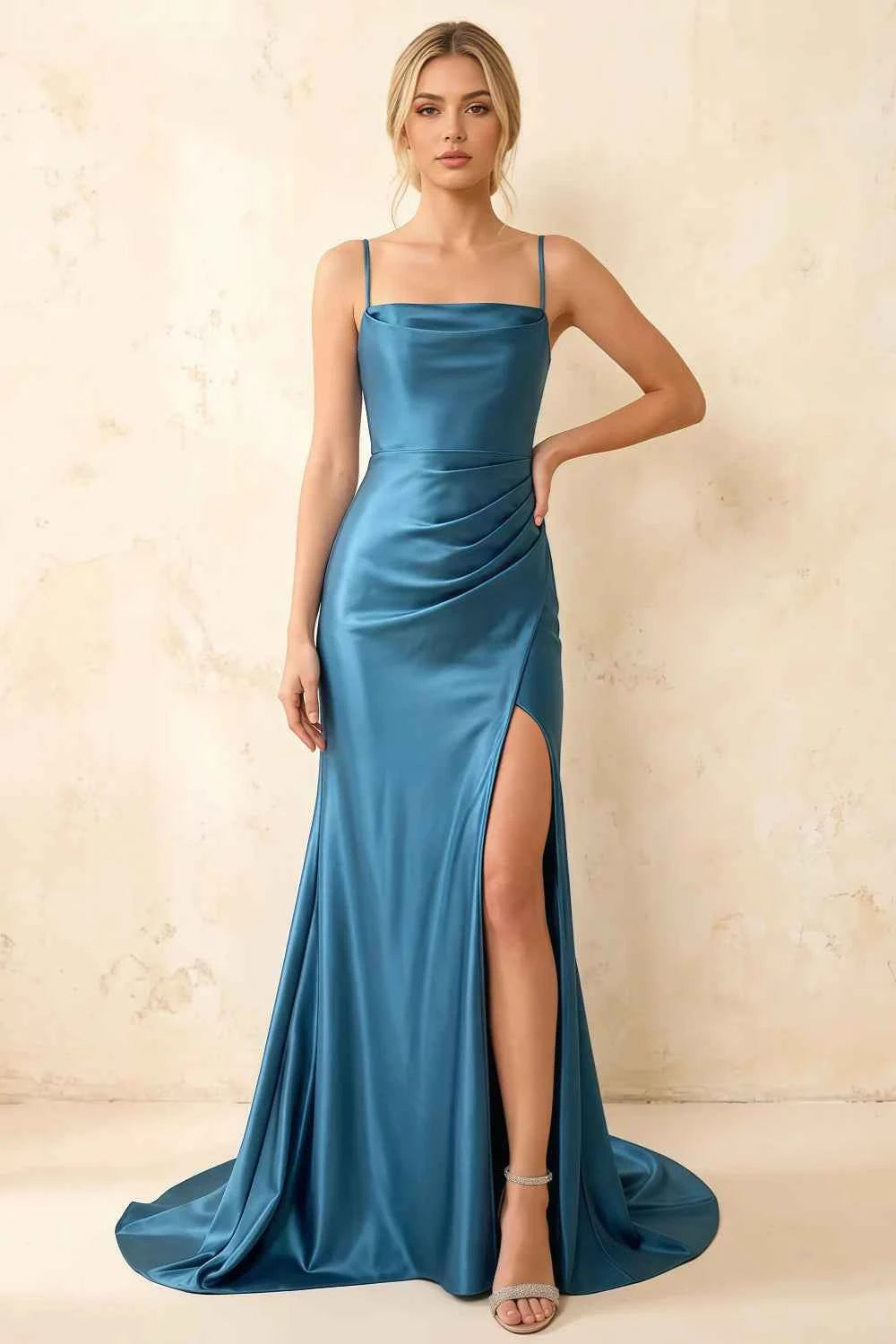 Jamie Blue Satin Strapless Corset Maxi Dress