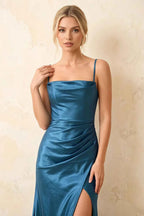 Jamie Blue Satin Strapless Corset Maxi Dress