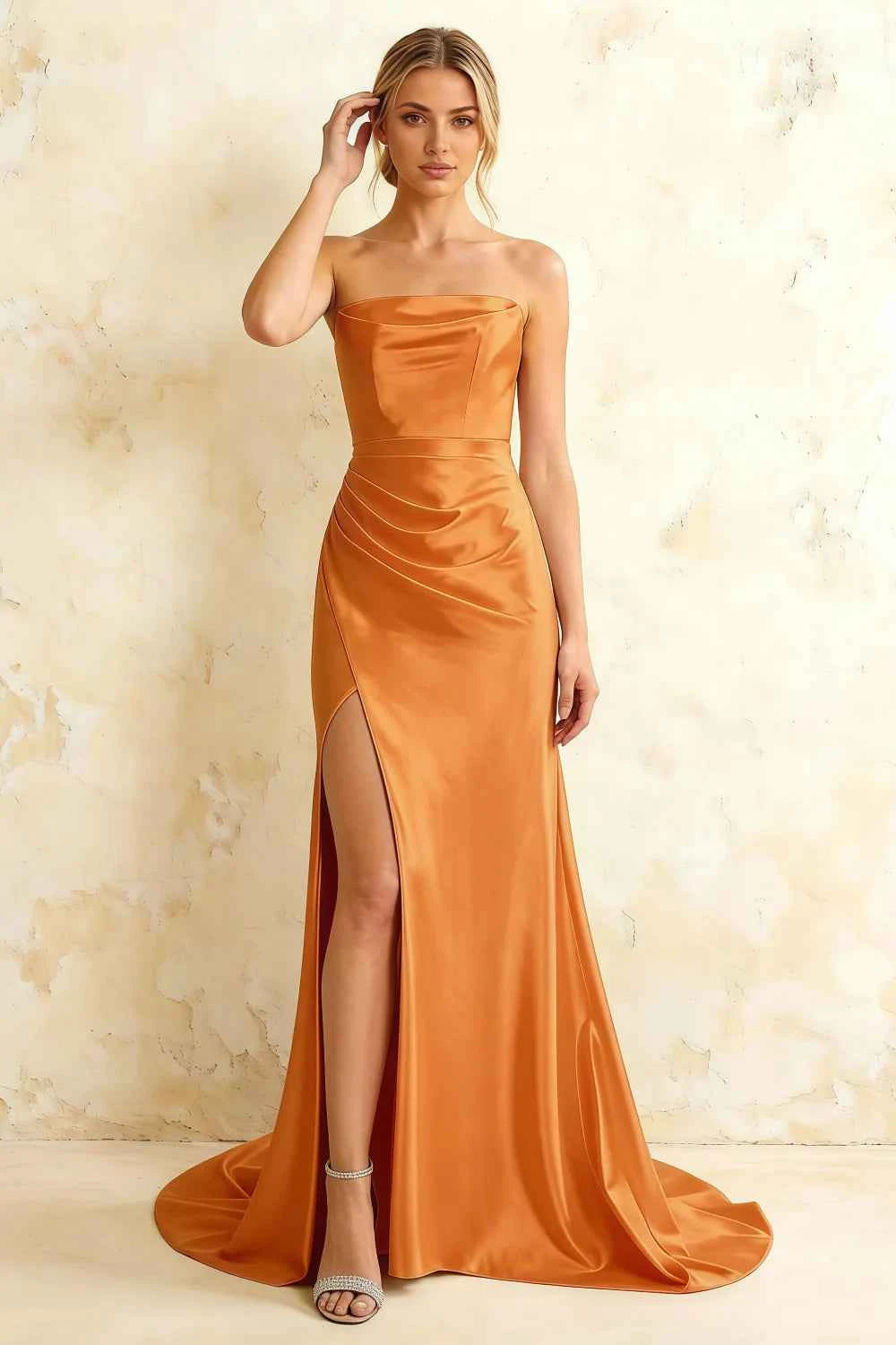Jamie Bronze Satin Strapless Corset Maxi Dress