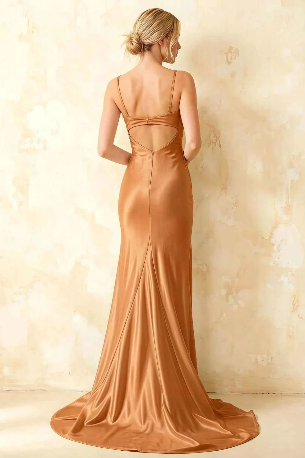 Jamie Bronze Satin Strapless Corset Maxi Dress