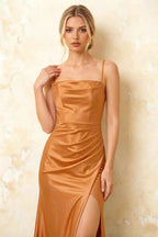 Jamie Bronze Satin Strapless Corset Maxi Dress