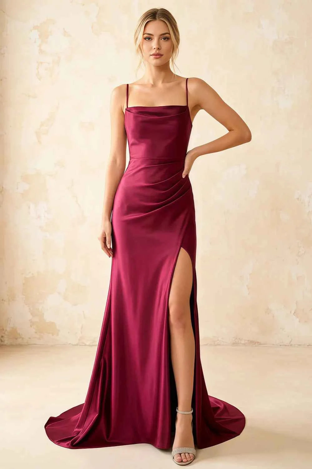 Jamie Burgundy Satin Strapless Corset Maxi Dress