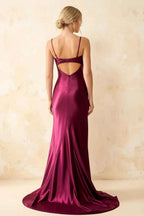 Jamie Burgundy Satin Strapless Corset Maxi Dress