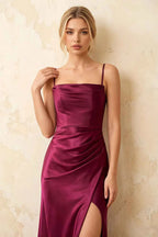 Jamie Burgundy Satin Strapless Corset Maxi Dress