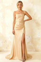 Jamie Champagne Satin Strapless Corset Maxi Dress