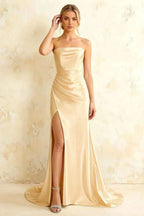 Jamie Champagne Satin Strapless Corset Maxi Dress