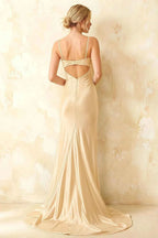 Jamie Champagne Satin Strapless Corset Maxi Dress