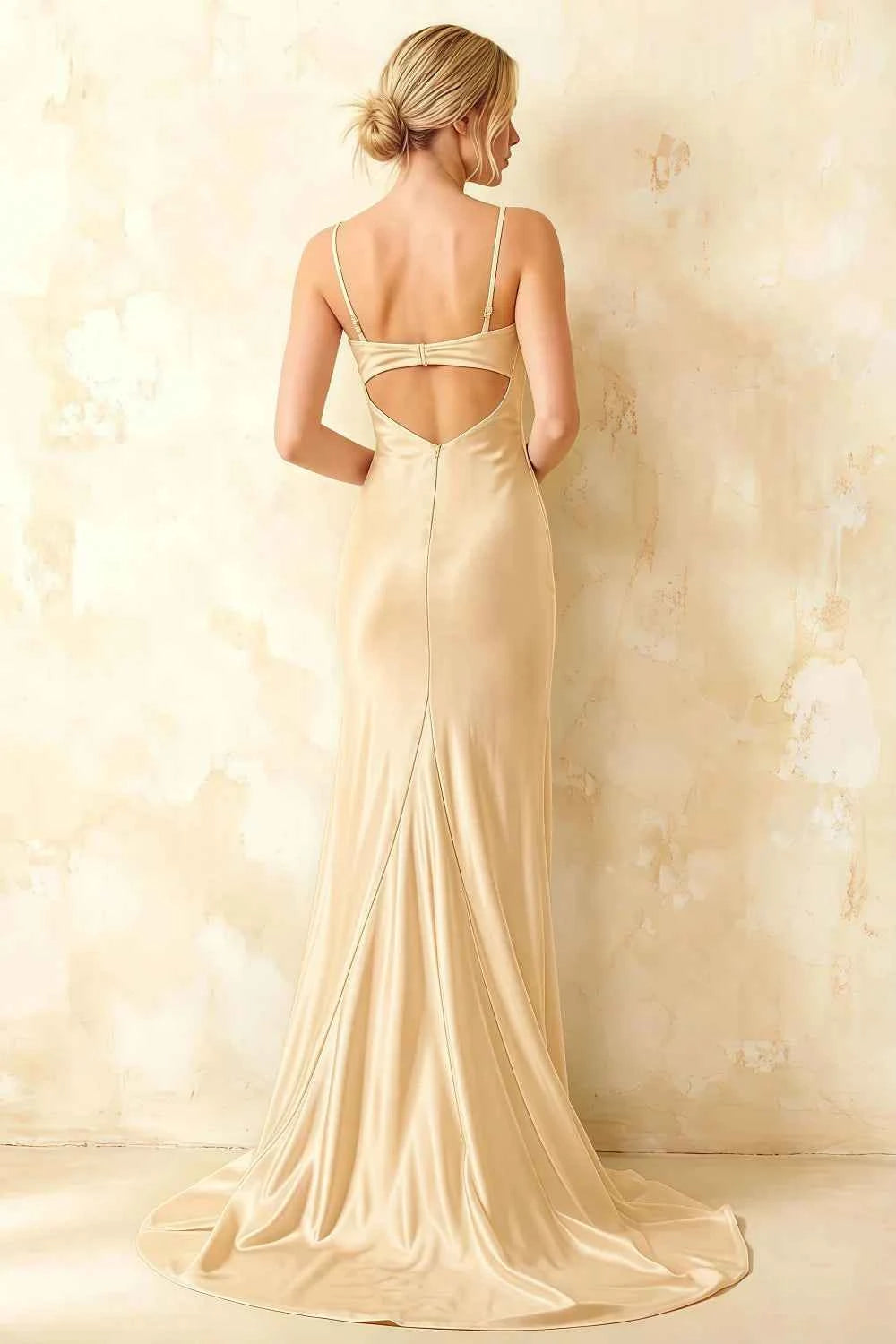 Jamie Champagne Satin Strapless Corset Maxi Dress