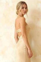 Jamie Champagne Satin Strapless Corset Maxi Dress