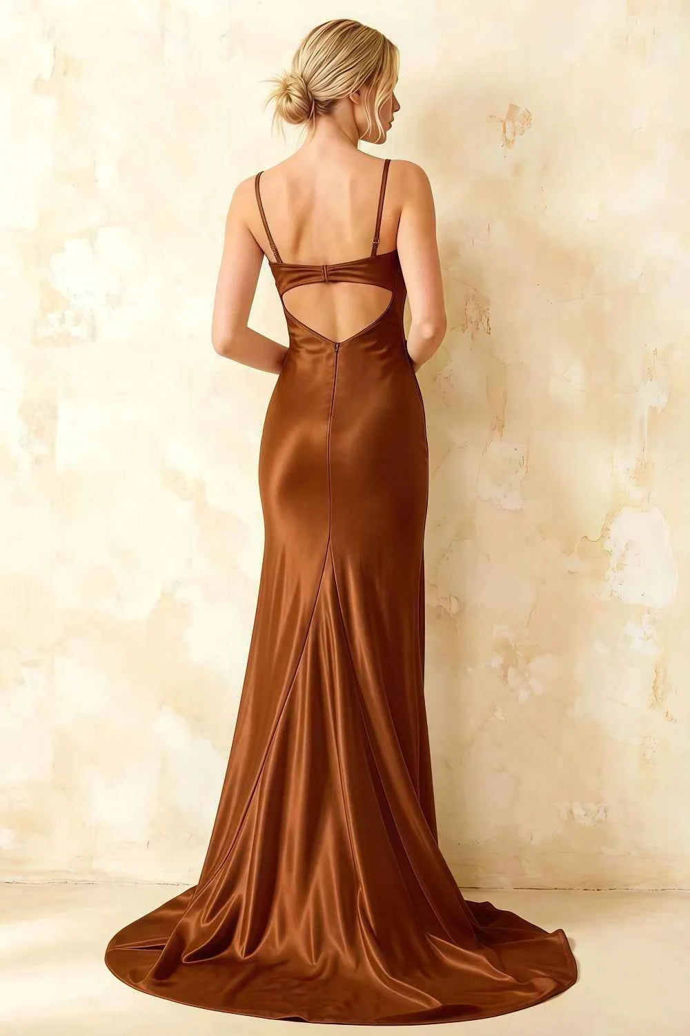 Jamie Chocolate Satin Strapless Corset Maxi Dress