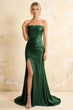 Jamie Dark Green Satin Strapless Corset Maxi Dress