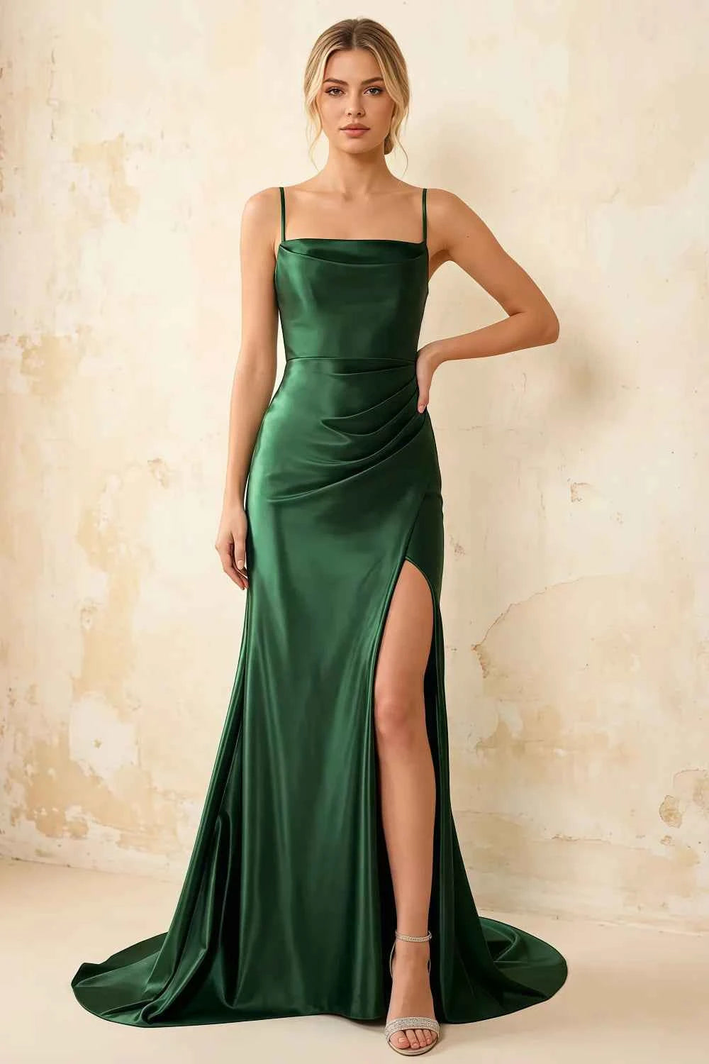 Jamie Dark Green Satin Strapless Corset Maxi Dress