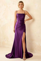 Jamie Grape Satin Strapless Corset Maxi Dress