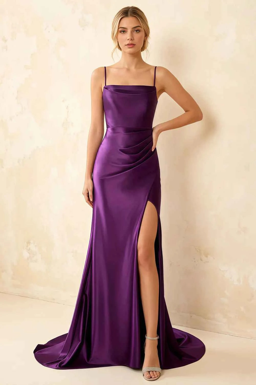 Jamie Grape Satin Strapless Corset Maxi Dress