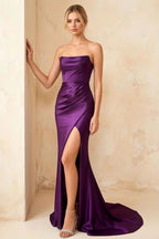 Jamie Grape Satin Strapless Corset Maxi Dress