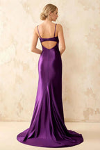 Jamie Grape Satin Strapless Corset Maxi Dress