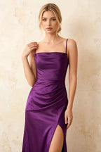 Jamie Grape Satin Strapless Corset Maxi Dress
