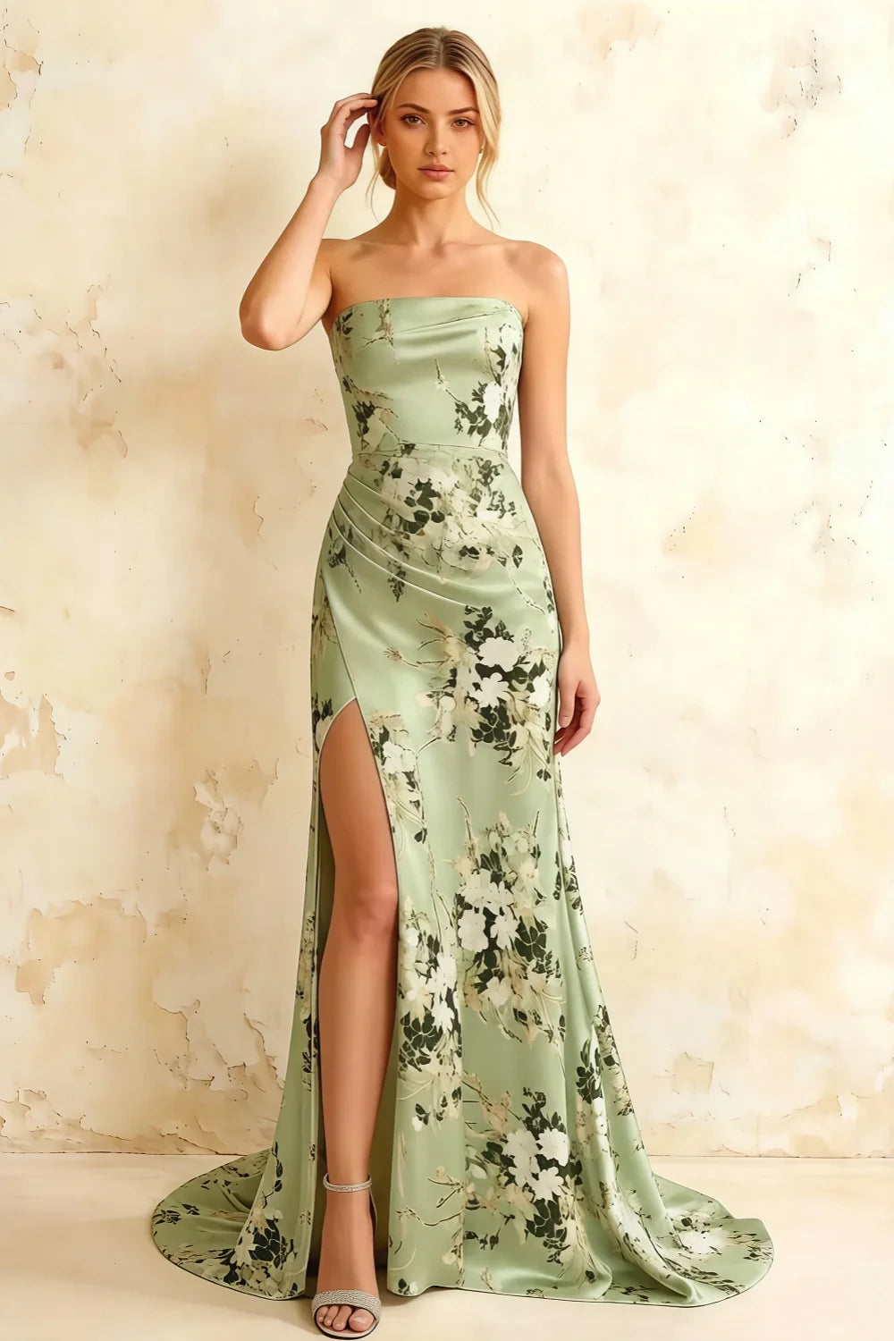 Jamie Green Floral Strapless Corset Maxi Dress